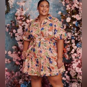 NWT Eloquii Elements Button Down Floral Belted Dress Size 28